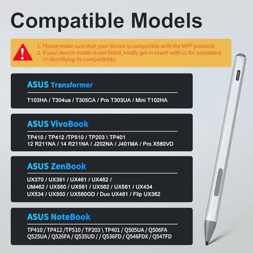 SSS·GRGB Rechargeable MPP 2.0 Stylus Pen for ASUS Laptops & Tablets, 4096 Pressure Sensitivity, Type-C Charge, Silver | Tilt Active Pen thumbnail 2