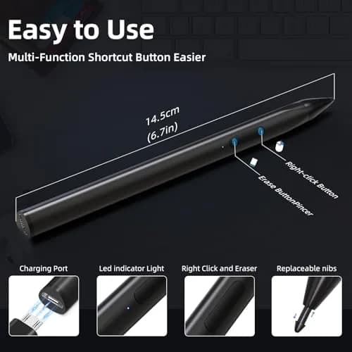 SSS·GRGB Stylus Pen for HP Envy X360 & Spectre 4096 Pressure Tilt Black | Rechargeable Active Pen with Palm Rejection thumbnail 7