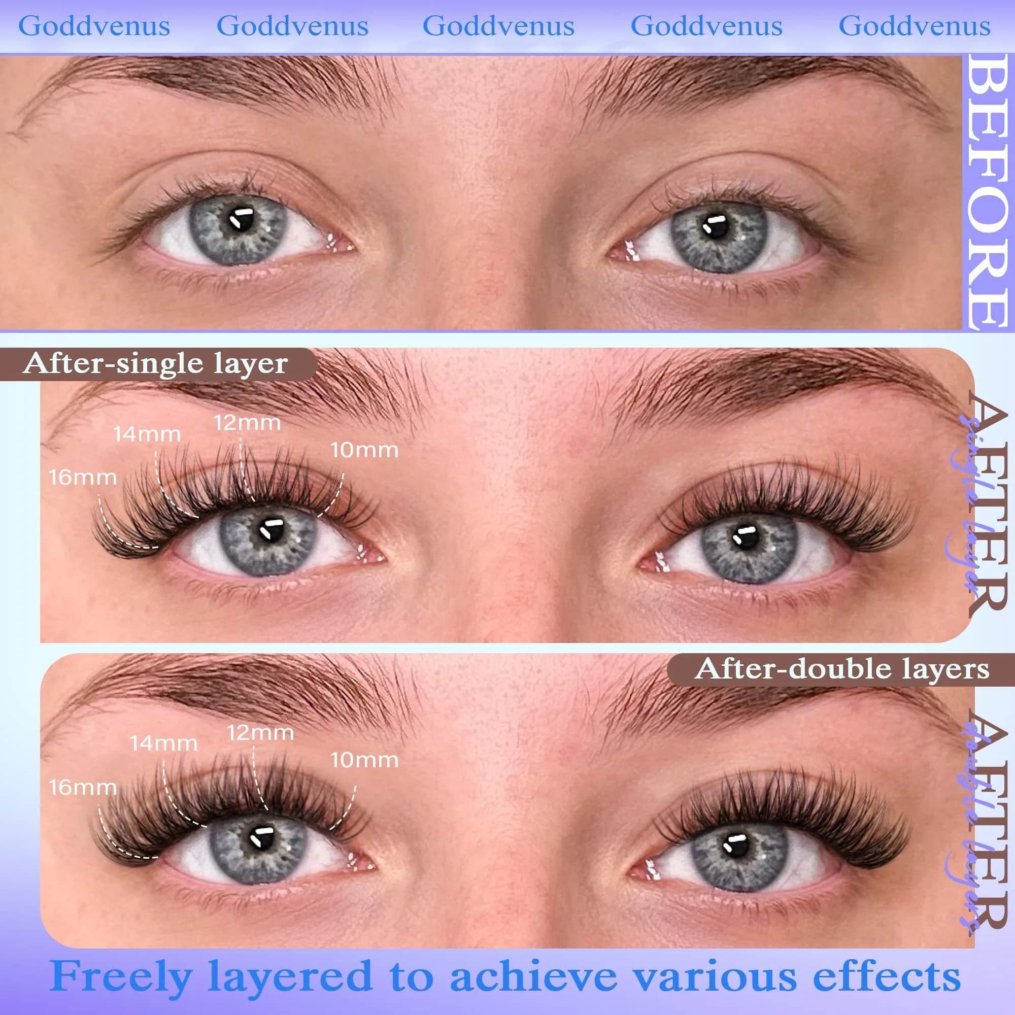Goddvenus Wispy Lash Clusters 144pcs D Curl | Natural Individual Lashes for DIY Glamour - view 5