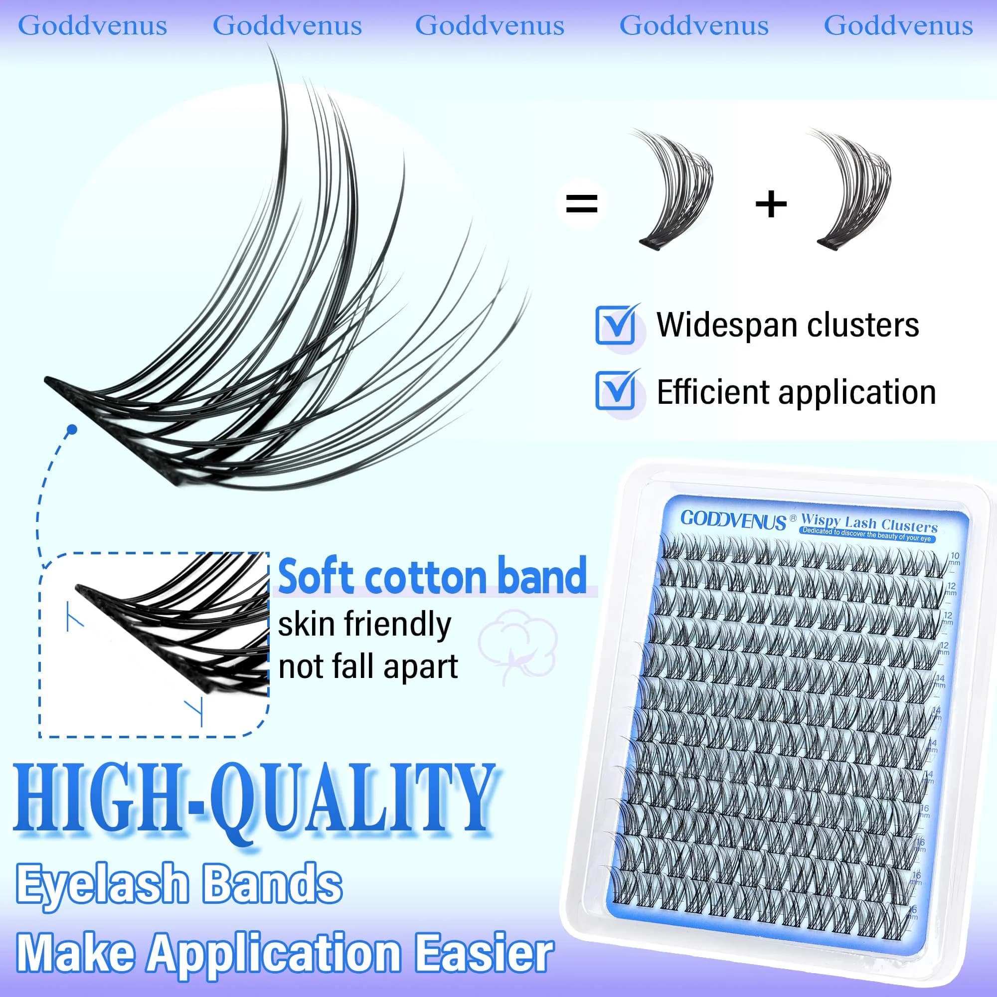 Goddvenus Wispy Lash Clusters 144pcs D Curl | Natural Individual Lashes for DIY Glamour - view 3