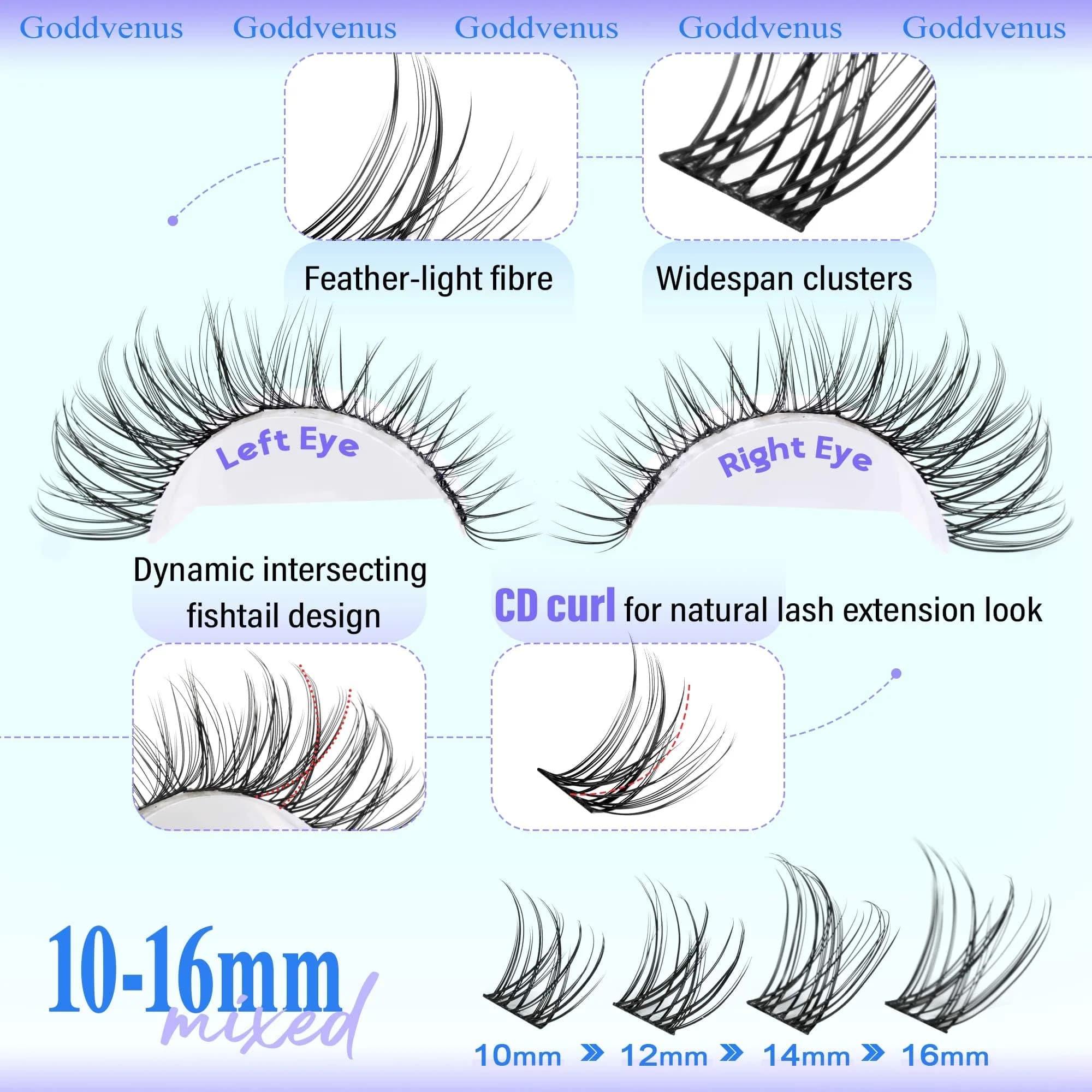 Goddvenus Wispy Lash Clusters 144pcs D Curl | Natural Individual Lashes for DIY Glamour - view 4