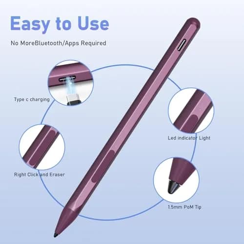 SSS·GRGB Rechargeable Active Stylus Pen for HP Envy X360 & Spectre 13/15 | Tilt & 4096 Pressure Sensitivity, Type-C Charge, Red thumbnail 7