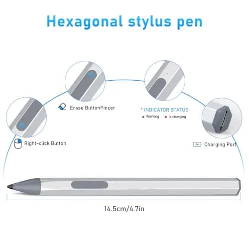 SSS·GRGB Stylus Pen for HP Envy x360 & Spectre x2 | Tilt & Pressure Sensitive, Rechargeable, Silver thumbnail 8