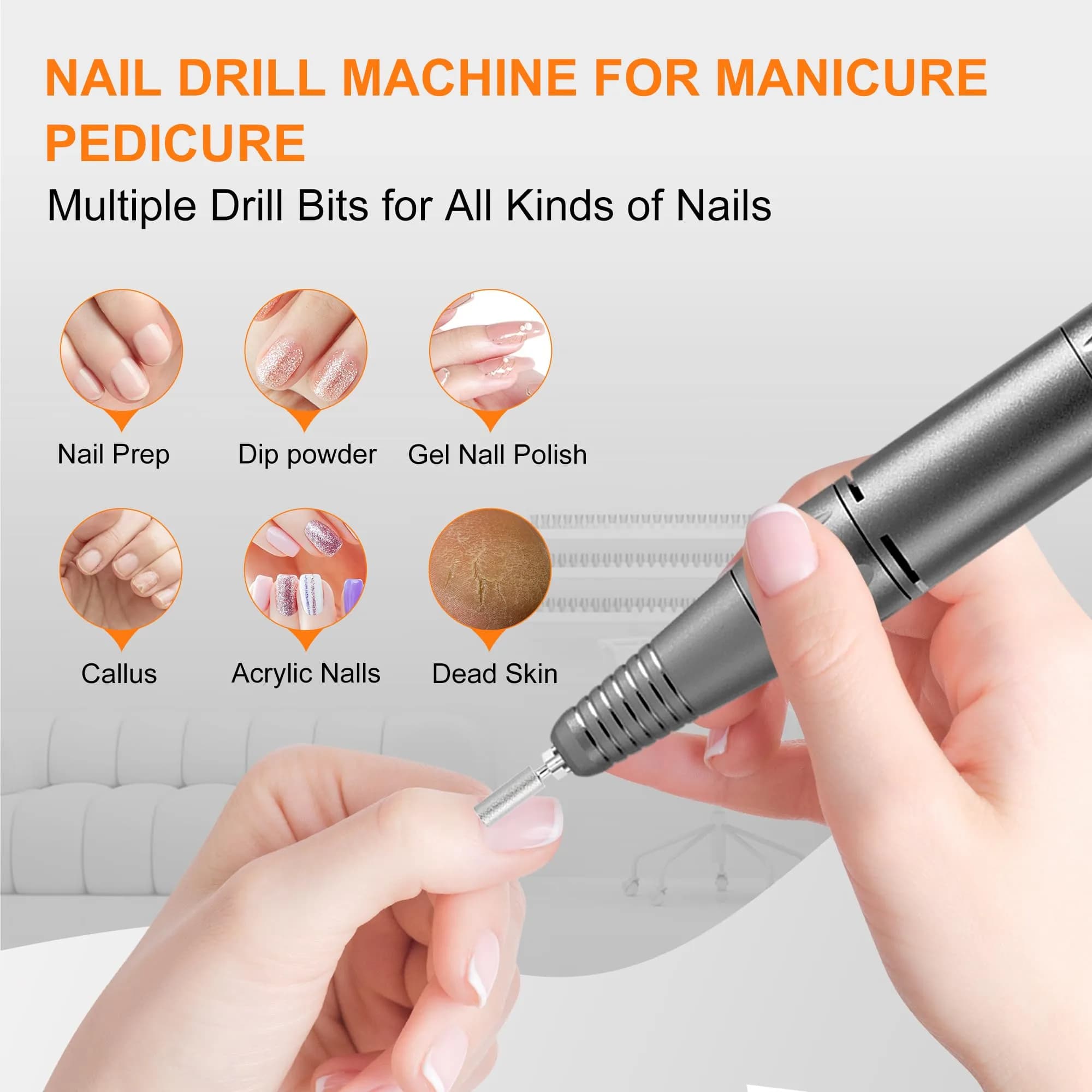 COSYGLOW Black Glitter Portable Cordless Electric Nail Drill Kit with 11 Bits, 30000 RPM | Professional E-File for Acrylic & Gel Nails - view 7