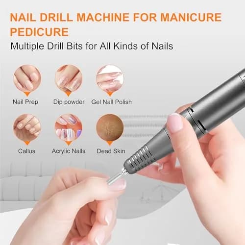 COSYGLOW Black Glitter Portable Cordless Electric Nail Drill Kit with 11 Bits, 30000 RPM | Professional E-File for Acrylic & Gel Nails thumbnail 7