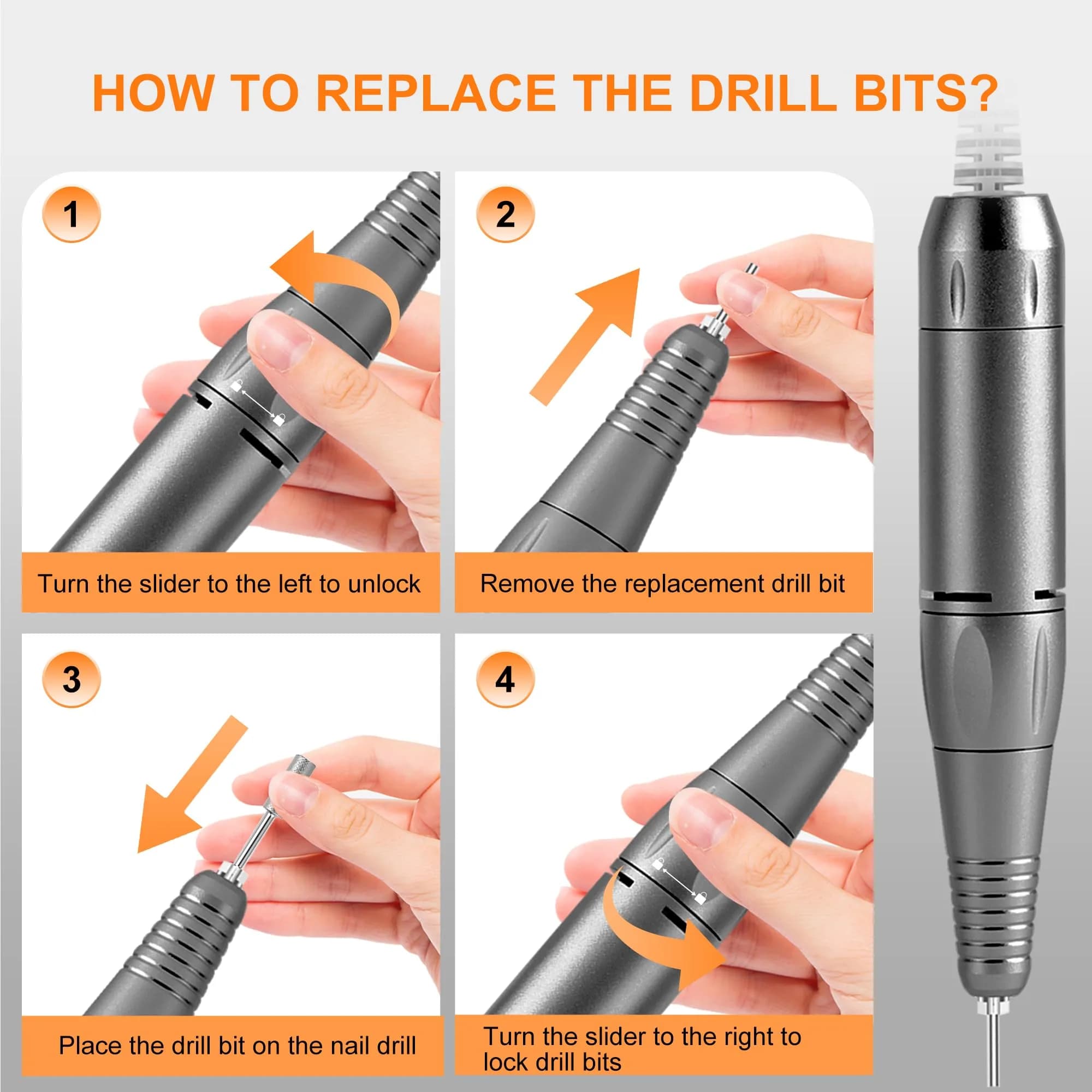 COSYGLOW Black Glitter Portable Cordless Electric Nail Drill Kit with 11 Bits, 30000 RPM | Professional E-File for Acrylic & Gel Nails - view 8