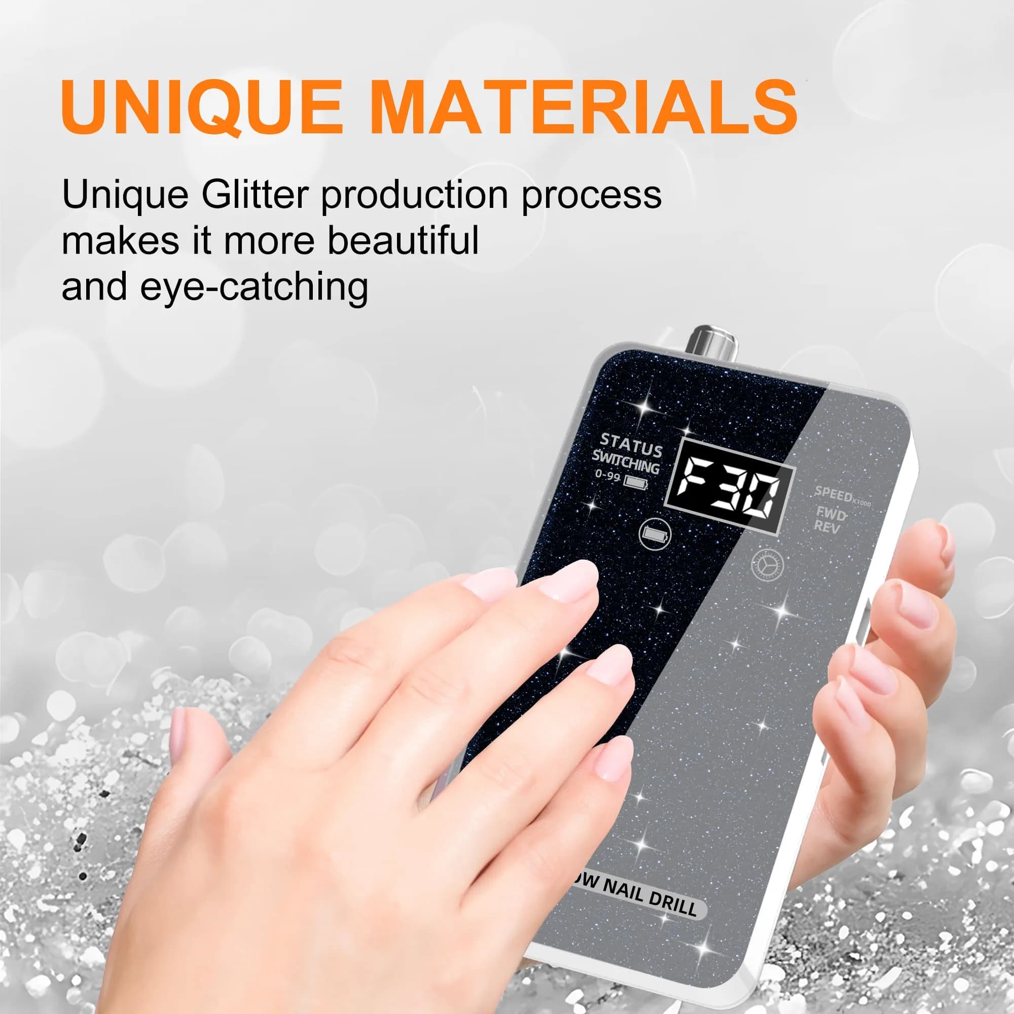 COSYGLOW Glitter Portable Cordless E-File Nail Drill Kit - 30000 RPM, Chic Black Finish | COSYGLOW - view 2