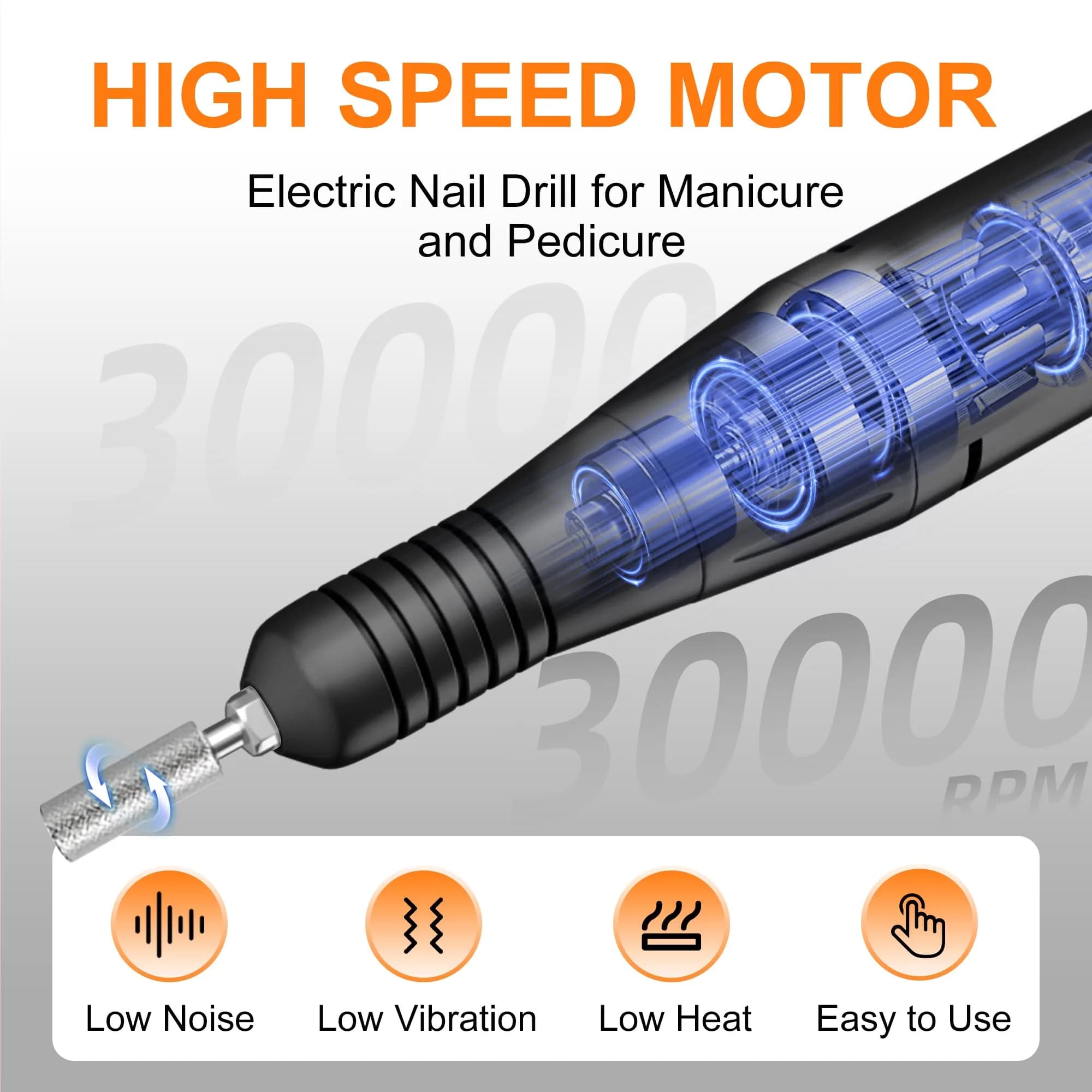 COSYGLOW Glitter Portable Cordless E-File Nail Drill Kit - 30000 RPM, Chic Black Finish | COSYGLOW - view 3