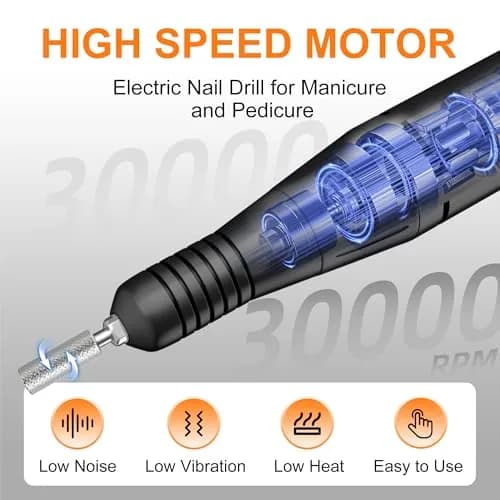 COSYGLOW Black Glitter Portable Cordless Electric Nail Drill Kit with 11 Bits, 30000 RPM | Professional E-File for Acrylic & Gel Nails thumbnail 3