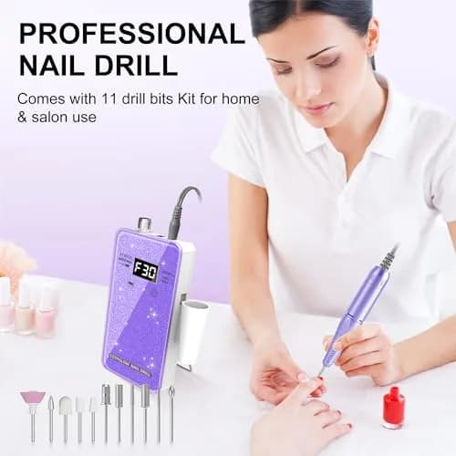 COSYGLOW Glitter Portable Cordless Nail Drill Kit | 30000 RPM E-File for Acrylic & Gel Nails thumbnail 6