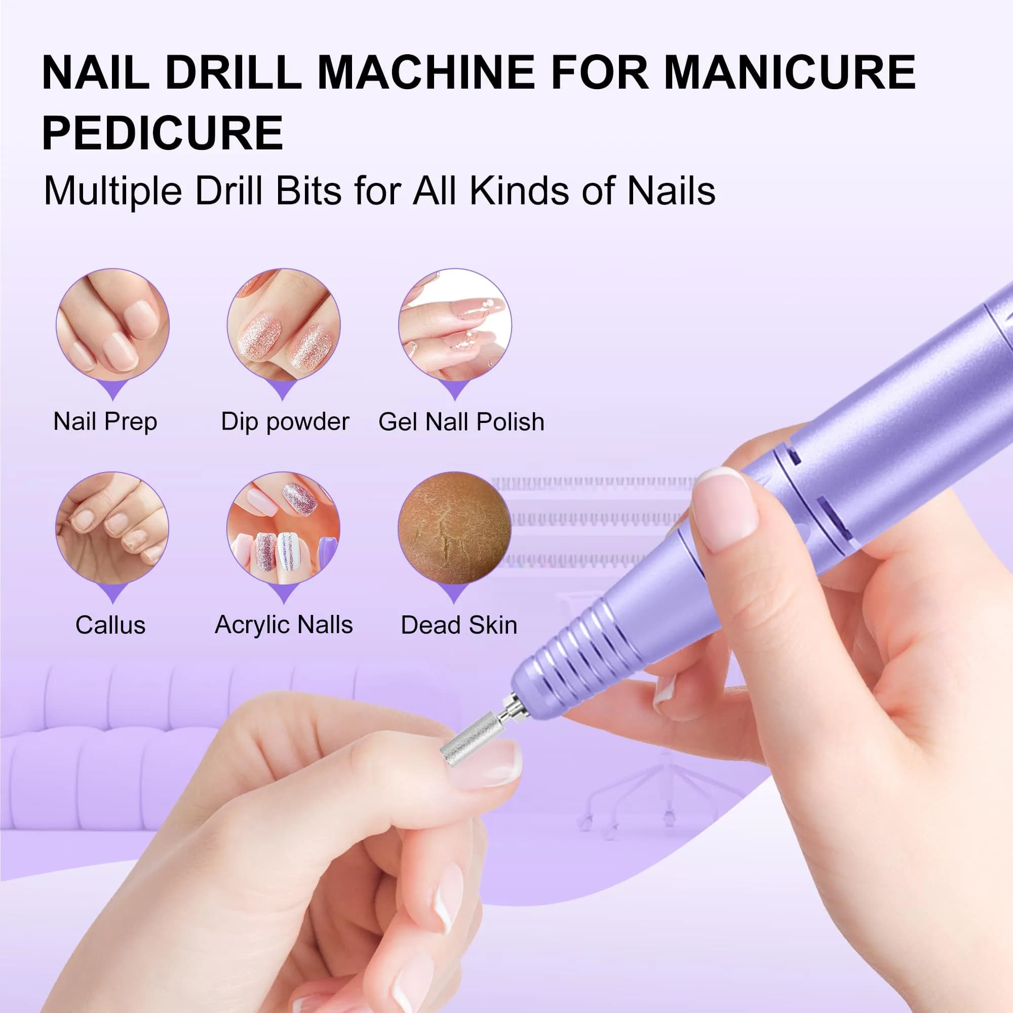 COSYGLOW Glitter Portable Cordless Nail Drill Kit - Rechargeable E-File for Acrylic & Gel Nails (Purple) - view 7
