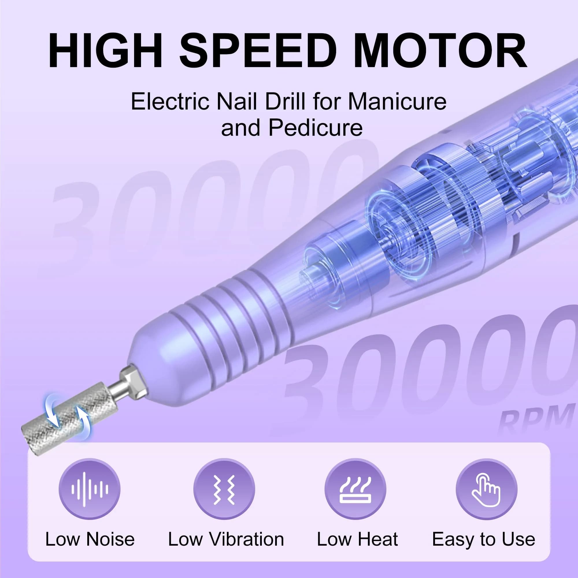 COSYGLOW Glitter Portable Cordless Nail Drill Kit - Rechargeable E-File for Acrylic & Gel Nails (Purple) - view 3