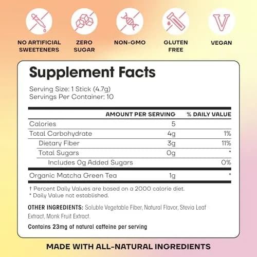 Fit & Lean Matcha Amore Iced Tea Peach 10 Stick Packs | Organic, Vegan, Gluten-Free, Antioxidant-Rich (70-120 chars) thumbnail 4