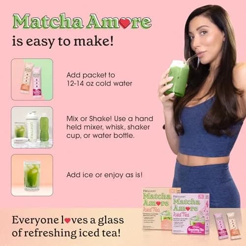 Fit & Lean Matcha Amore Iced Tea Peach 10 Stick Packs | Organic, Vegan, Gluten-Free, Antioxidant-Rich (70-120 chars) thumbnail 5