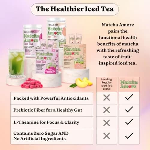 Fit & Lean Matcha Amore Iced Tea Peach 10 Stick Packs | Organic, Vegan, Gluten-Free, Antioxidant-Rich (70-120 chars) thumbnail 6