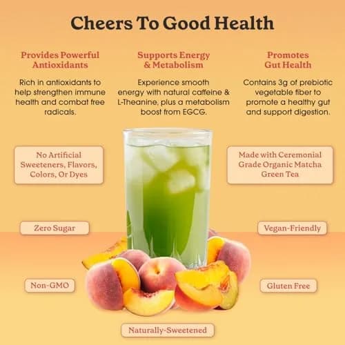 Fit & Lean Matcha Amore Iced Tea Peach 10 Stick Packs | Organic, Vegan, Gluten-Free, Antioxidant-Rich (70-120 chars) thumbnail 3