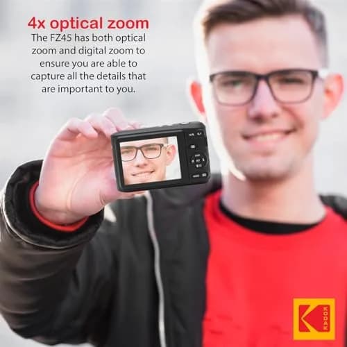 KODAK PIXPRO FZ45 16MP Digital Camera with 4X Optical Zoom 27mm Wide Angle and 2.7" LCD Screen Bundle with 32GB SD Memory Card, AA Batteries (Red) thumbnail 4