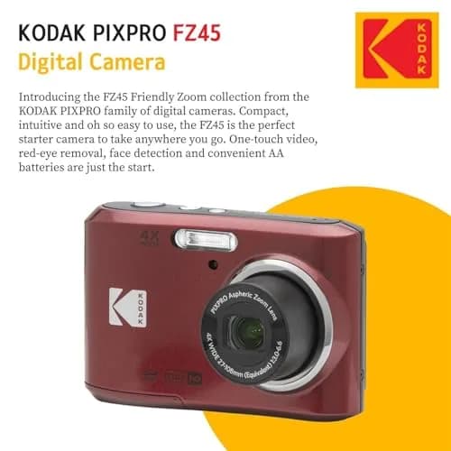 KODAK PIXPRO FZ45 16MP Digital Camera with 4X Optical Zoom 27mm Wide Angle and 2.7" LCD Screen Bundle with 32GB SD Memory Card, AA Batteries (Red) thumbnail 7