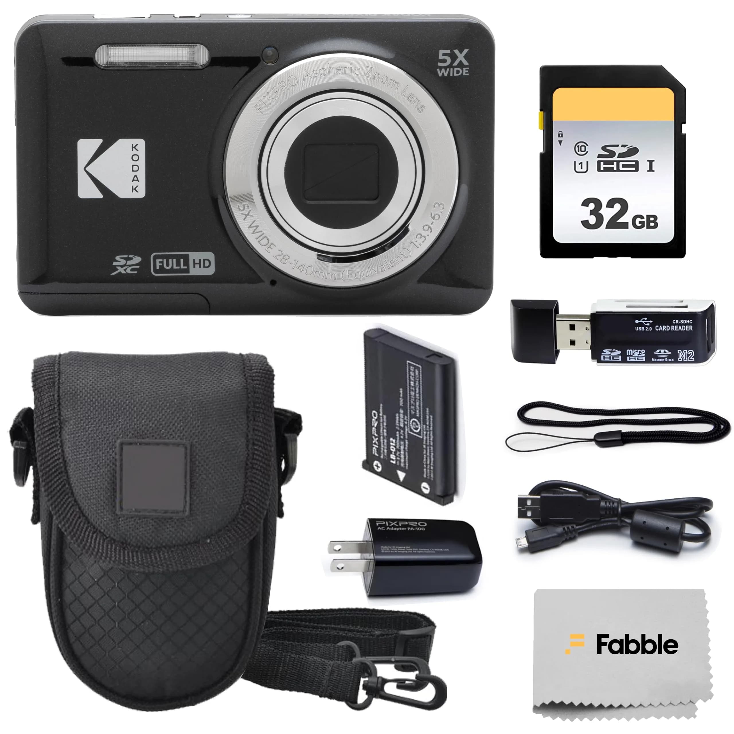 KODAK PIXPRO FZ55 16MP Digital Point & Shoot Camera | 5X Optical Zoom, 28mm Wide Angle, 1080P HD Video, Bundle with 32GB SD Card & Case