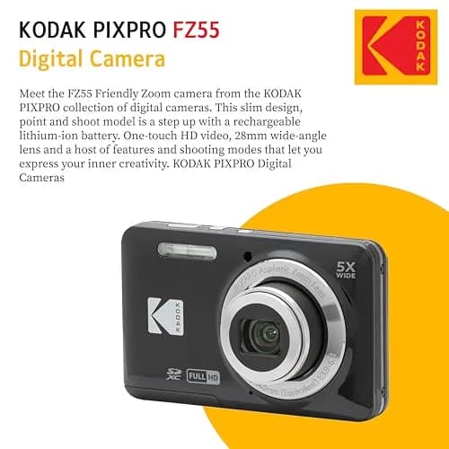 KODAK PIXPRO FZ55 16MP Digital Point & Shoot Camera | 5X Optical Zoom, 28mm Wide Angle, 1080P HD Video, Bundle with 32GB SD Card & Case thumbnail 4