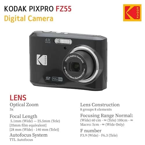 KODAK PIXPRO FZ55 16MP Digital Point & Shoot Camera | 5X Optical Zoom, 28mm Wide Angle, 1080P HD Video, Bundle with 32GB SD Card & Case thumbnail 6