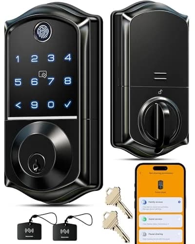 Veise VE017 Fingerprint Smart Door Lock with App Control, Matte Black, 1.02 kg (2.25 lb) thumbnail 1