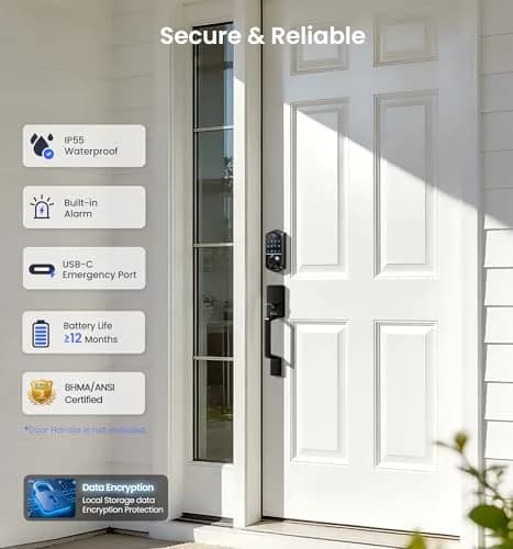 Veise VE017 Fingerprint Smart Door Lock with App Control, Matte Black, 1.02 kg (2.25 lb) thumbnail 5