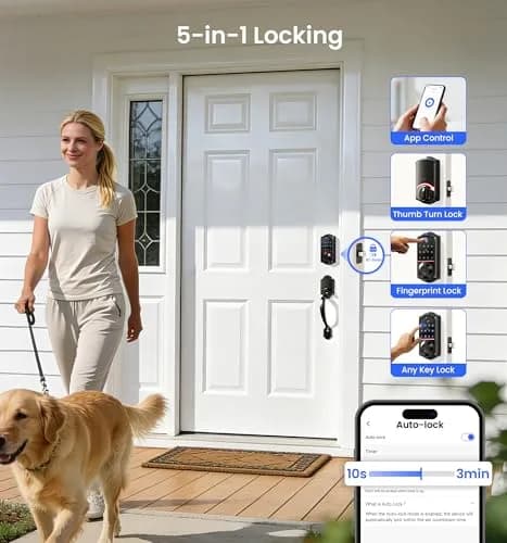 Veise VE017 Fingerprint Smart Door Lock with App Control, Matte Black, 1.02 kg (2.25 lb) thumbnail 7