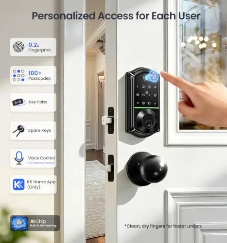 Veise VE017 Fingerprint Smart Door Lock with App Control, Matte Black, 1.02 kg (2.25 lb) thumbnail 3