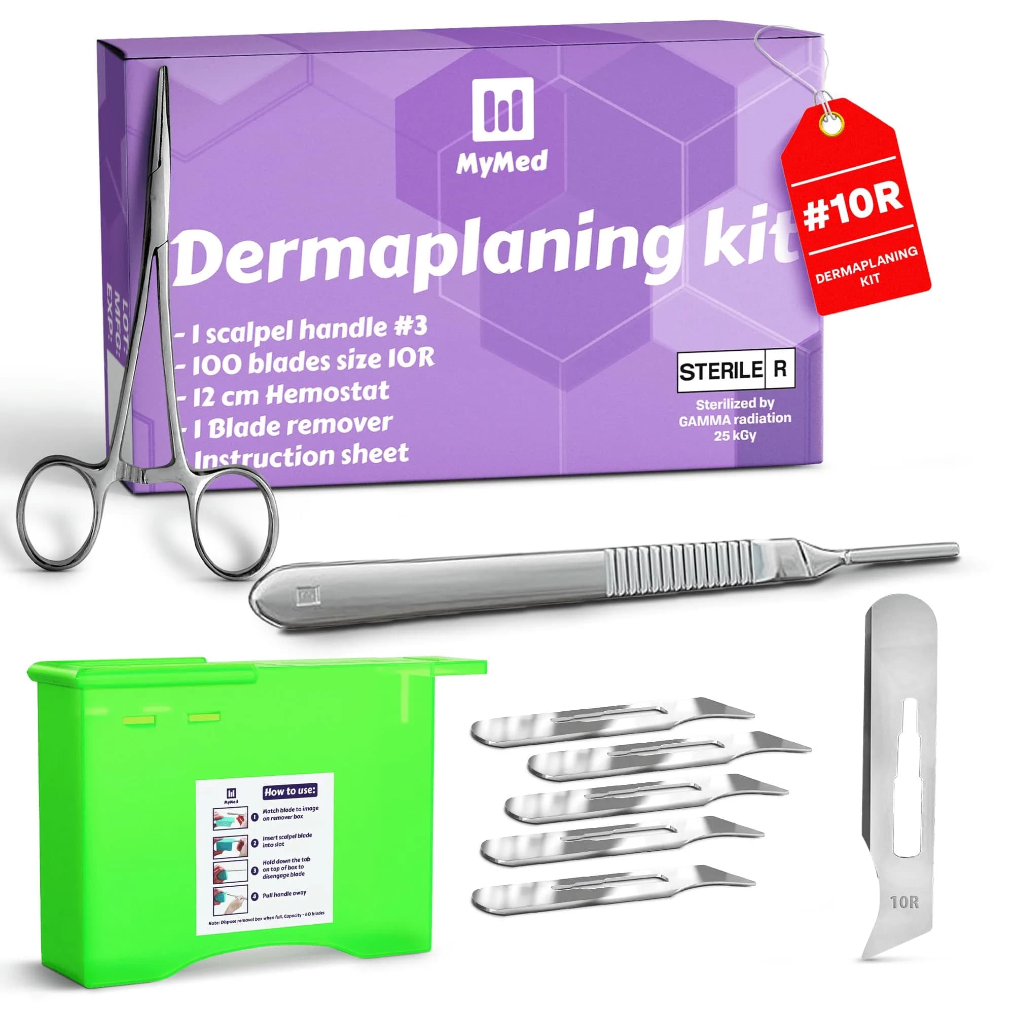 MyMed 10R Dermaplaning Blades Kit with #3 Handle - 15 Blades & Handle | Professional Face Tool