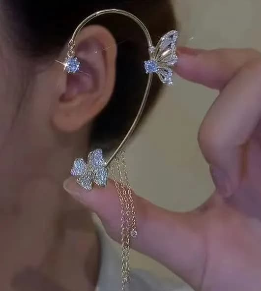 LAKIYOYO Gold 2Pcs Butterfly Ear Cuff Earrings | No Piercing Clip Wrap Around Rhinestone thumbnail 6