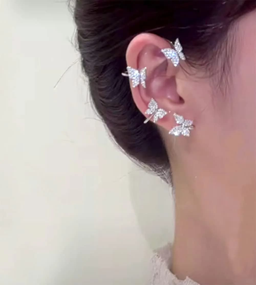 LAKIYOYO Gold 2Pcs Butterfly Ear Cuff Earrings | No Piercing Clip Wrap Around Rhinestone - view 3