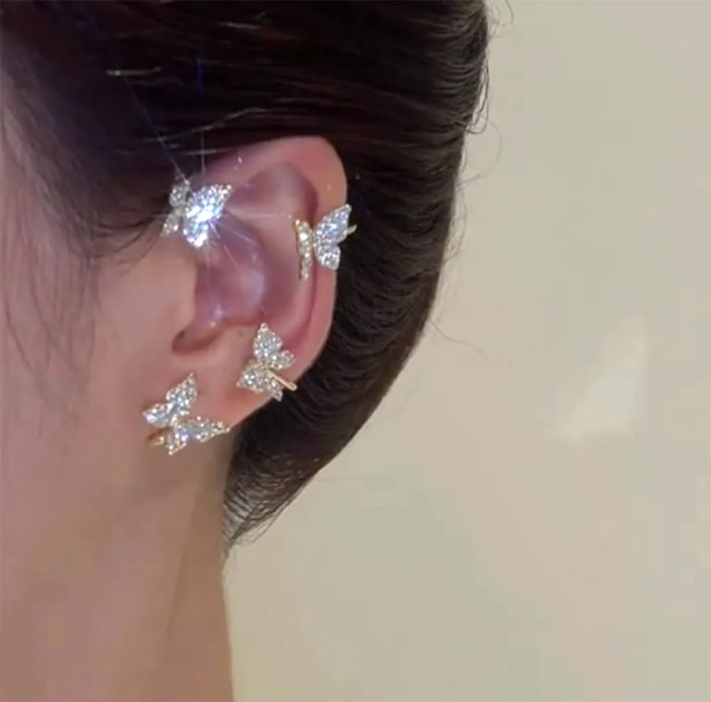 LAKIYOYO Gold 2Pcs Butterfly Ear Cuff Earrings | No Piercing Clip Wrap Around Rhinestone - view 4