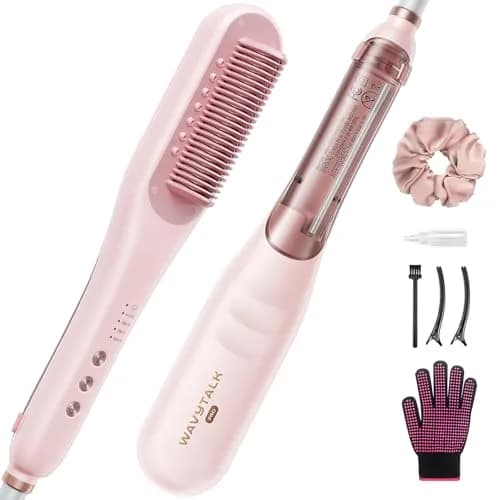Wavytalk Pro Steam Hair Straightener Brush Pink | 200cm (6.5ft) Cord, 200°C (392°F) Max Temp — Pink