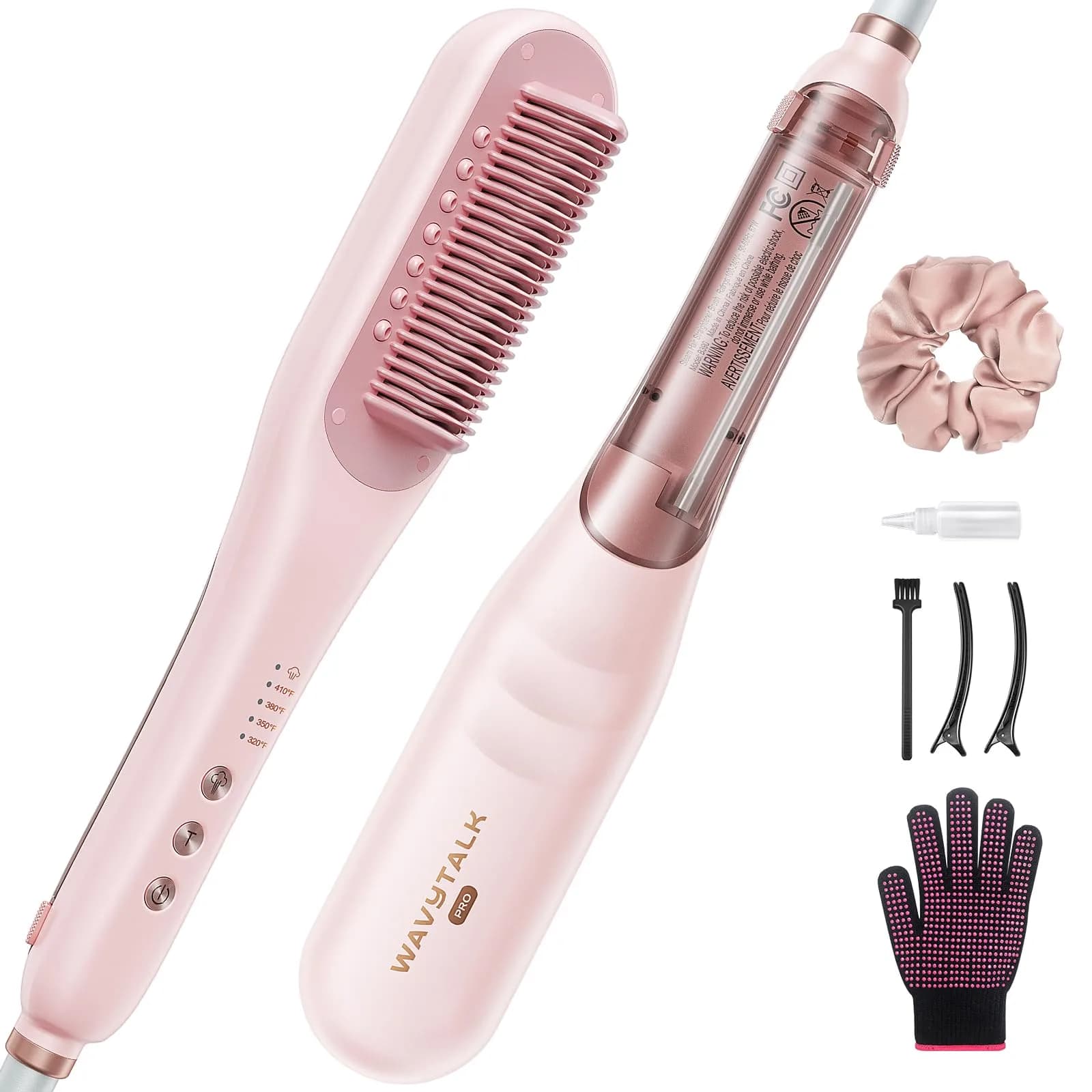 Wavytalk Pro Steam Hair Straightener Brush Pink | 200cm (6.5ft) Cord, 200°C (392°F) Max Temp