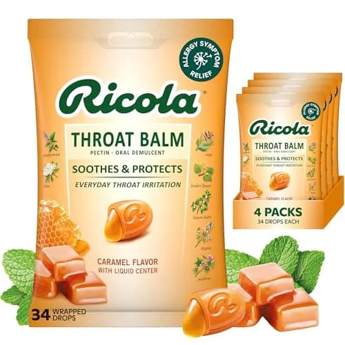 Ricola Throat Balm Caramel Flavor Herbal Throat Drops - 136 Count | Swiss Alpine Herbs & Honey Liquid Center thumbnail 1