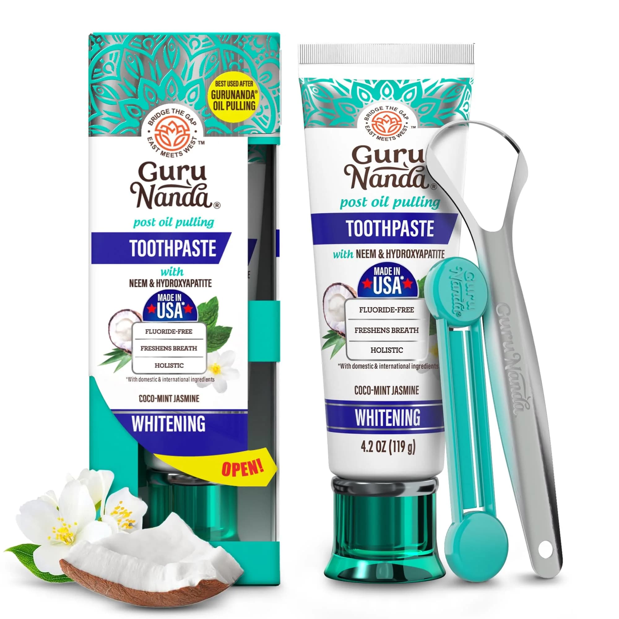 GuruNanda Hydroxyapatite Toothpaste with Neem & Vitamins 124ml (4.2oz) | Fluoride-Free Enamel Fortification — 4.2 Ounce