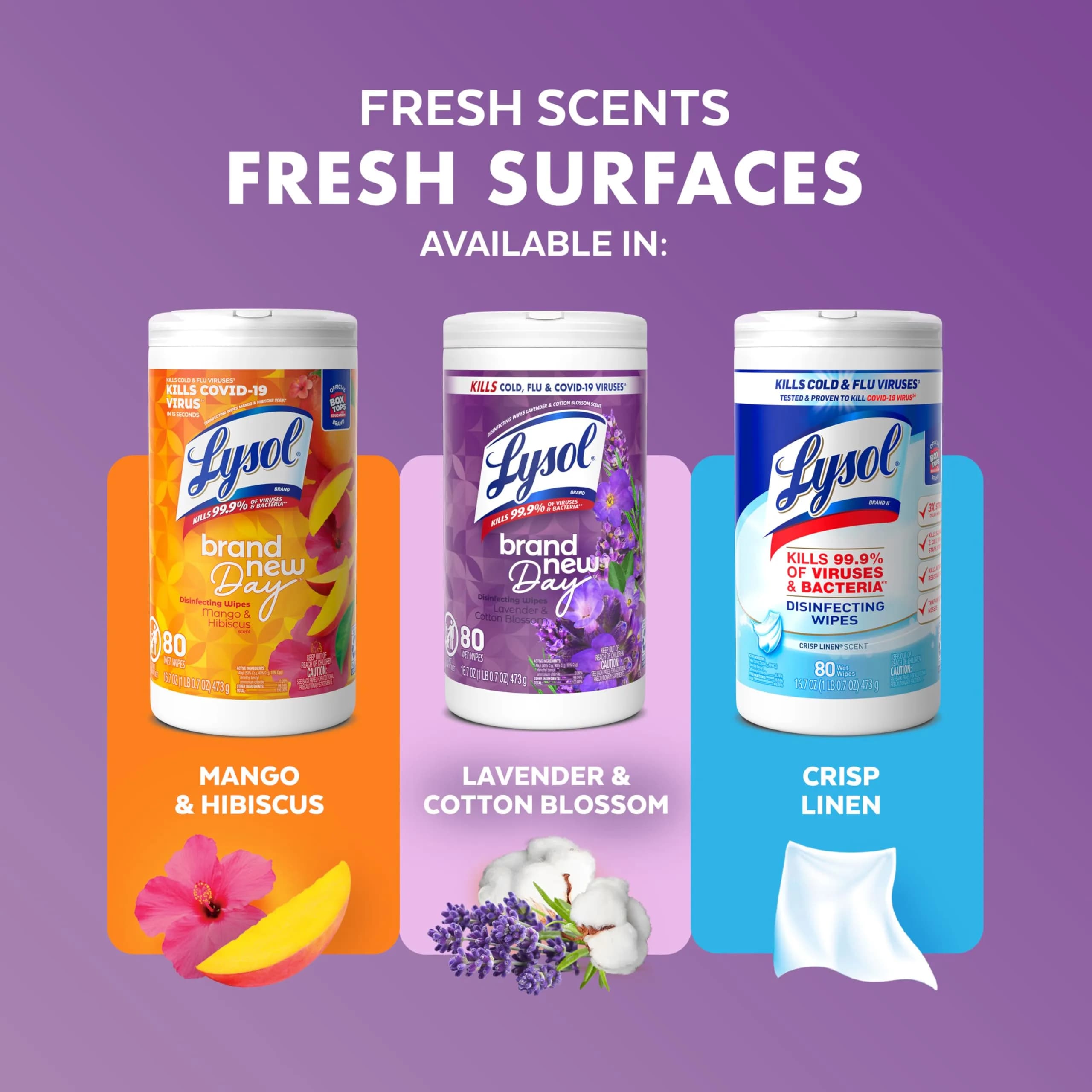 Lysol Disinfecting Wipes Multi-Surface Cleaner Lavender 80 ct | Kills 99.9% of Viruses & Bacteria - view 8