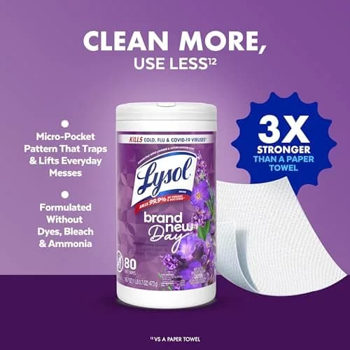 Lysol Disinfecting Wipes Multi-Surface Cleaner Lavender 80 ct | Kills 99.9% of Viruses & Bacteria thumbnail 9