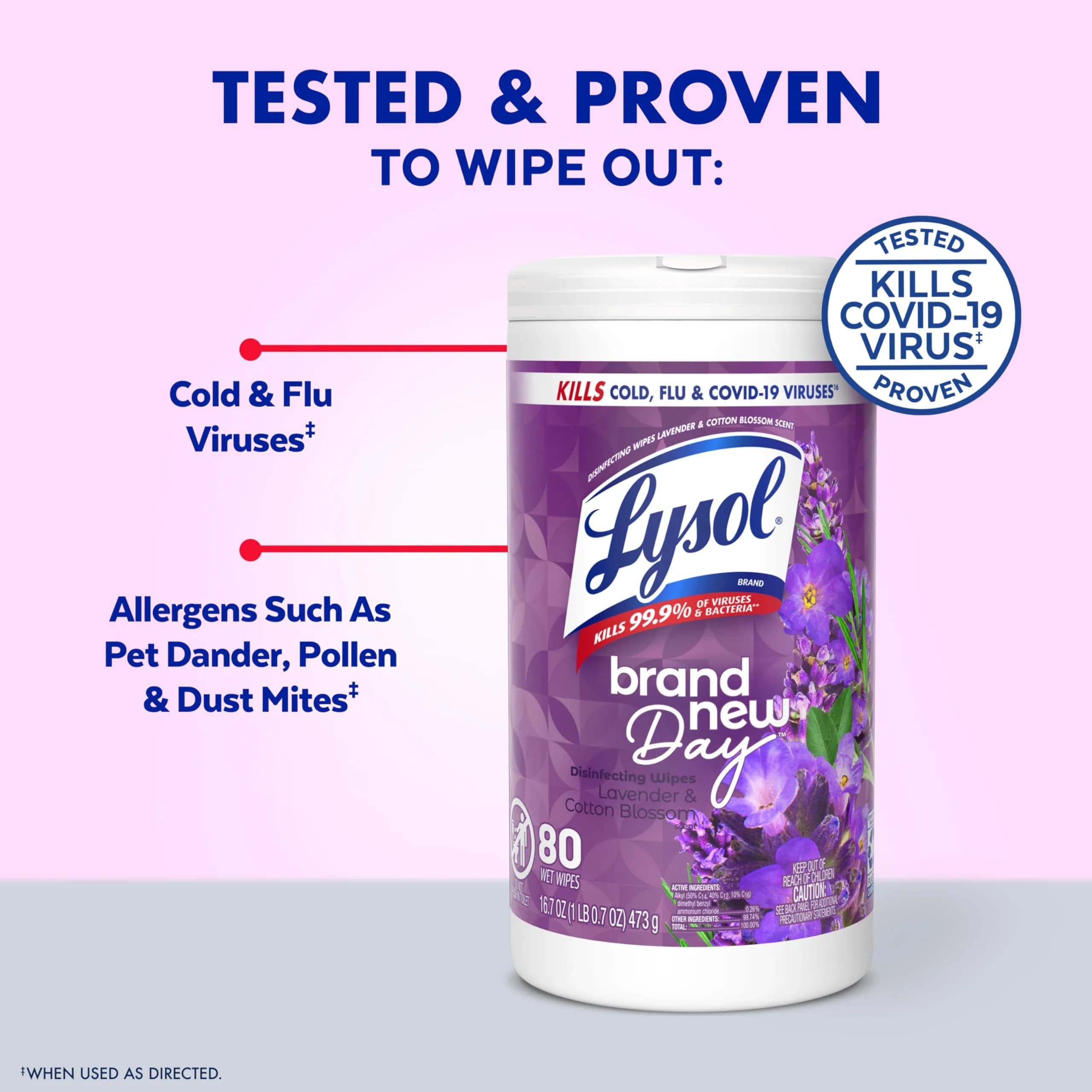 Lysol Disinfecting Wipes Multi-Surface Cleaner Lavender 80 ct | Kills 99.9% of Viruses & Bacteria - view 2