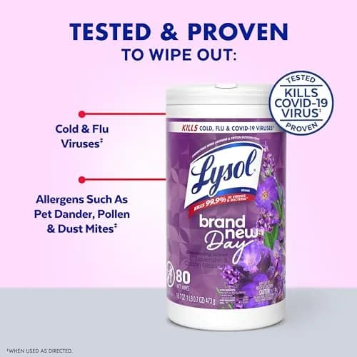Lysol Disinfecting Wipes Multi-Surface Cleaner Lavender 80 ct | Kills 99.9% of Viruses & Bacteria thumbnail 2