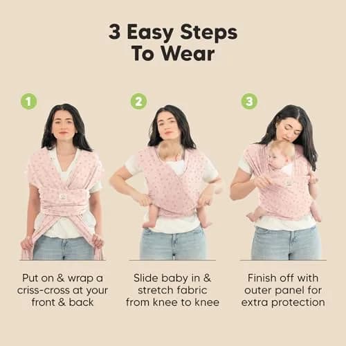 KeaBabies Original Baby Wrap Carrier Pink Daisies | Ergonomic, IHDI Certified, Breathable Fabric thumbnail 7