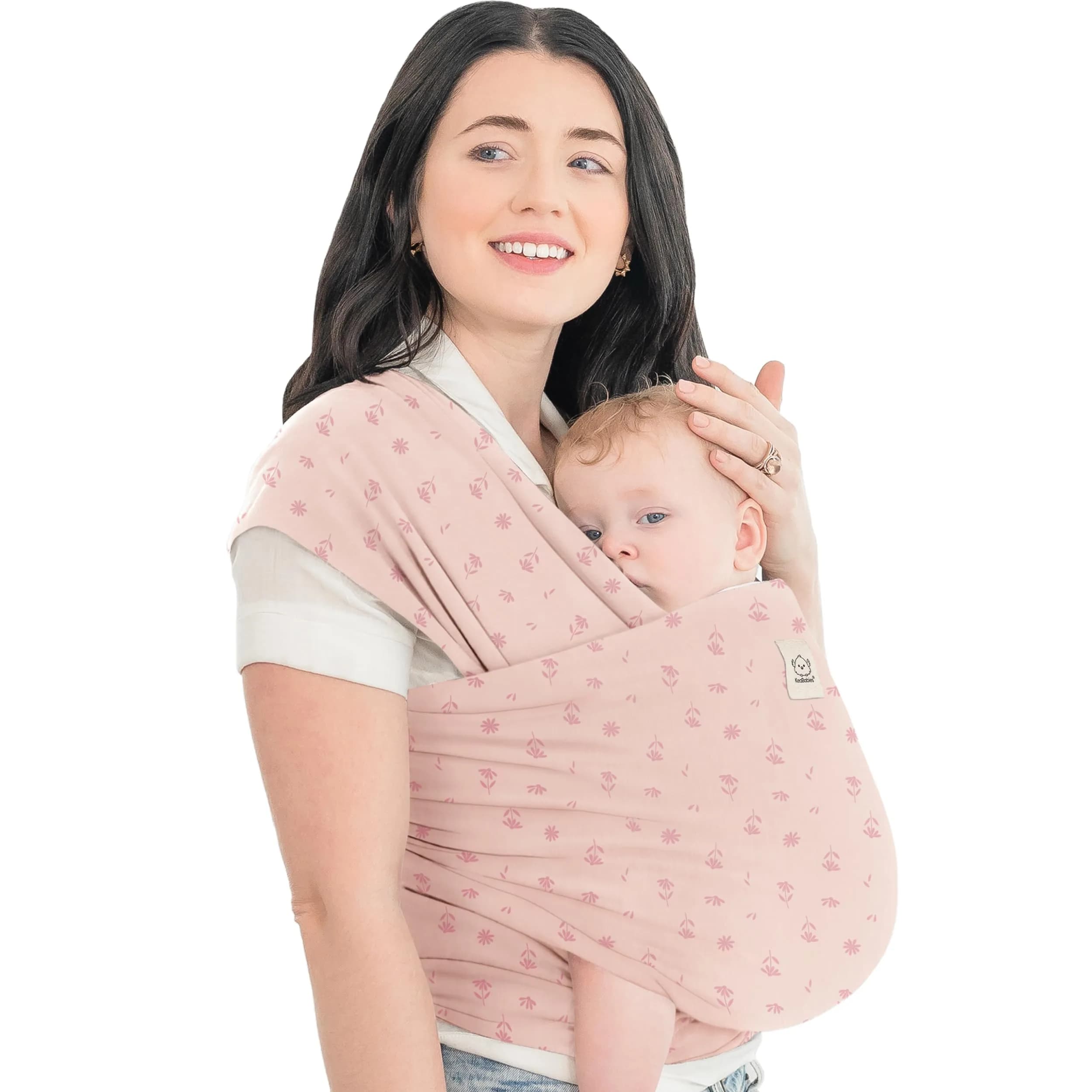 KeaBabies Original Baby Wrap Carrier Pink Daisies | Ergonomic, IHDI Certified, Breathable Fabric - main product image
