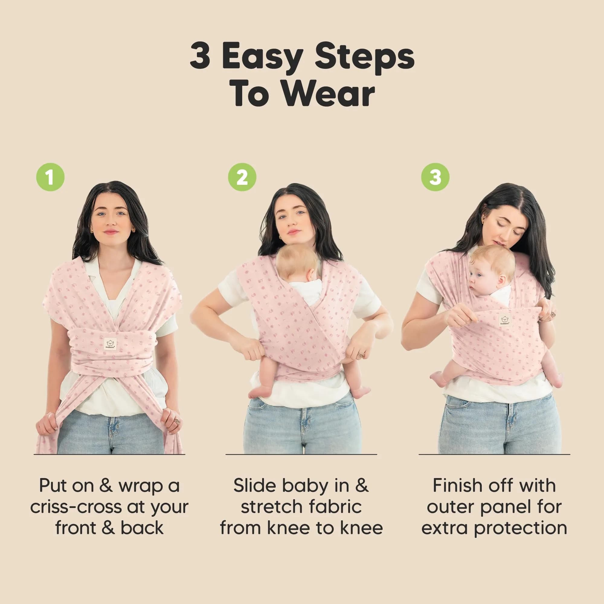 KeaBabies Original Baby Wrap Carrier Pink Daisies | Ergonomic, IHDI Certified, Breathable Fabric - view 7