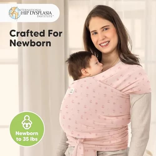 KeaBabies Original Baby Wrap Carrier Pink Daisies | Ergonomic, IHDI Certified, Breathable Fabric thumbnail 2