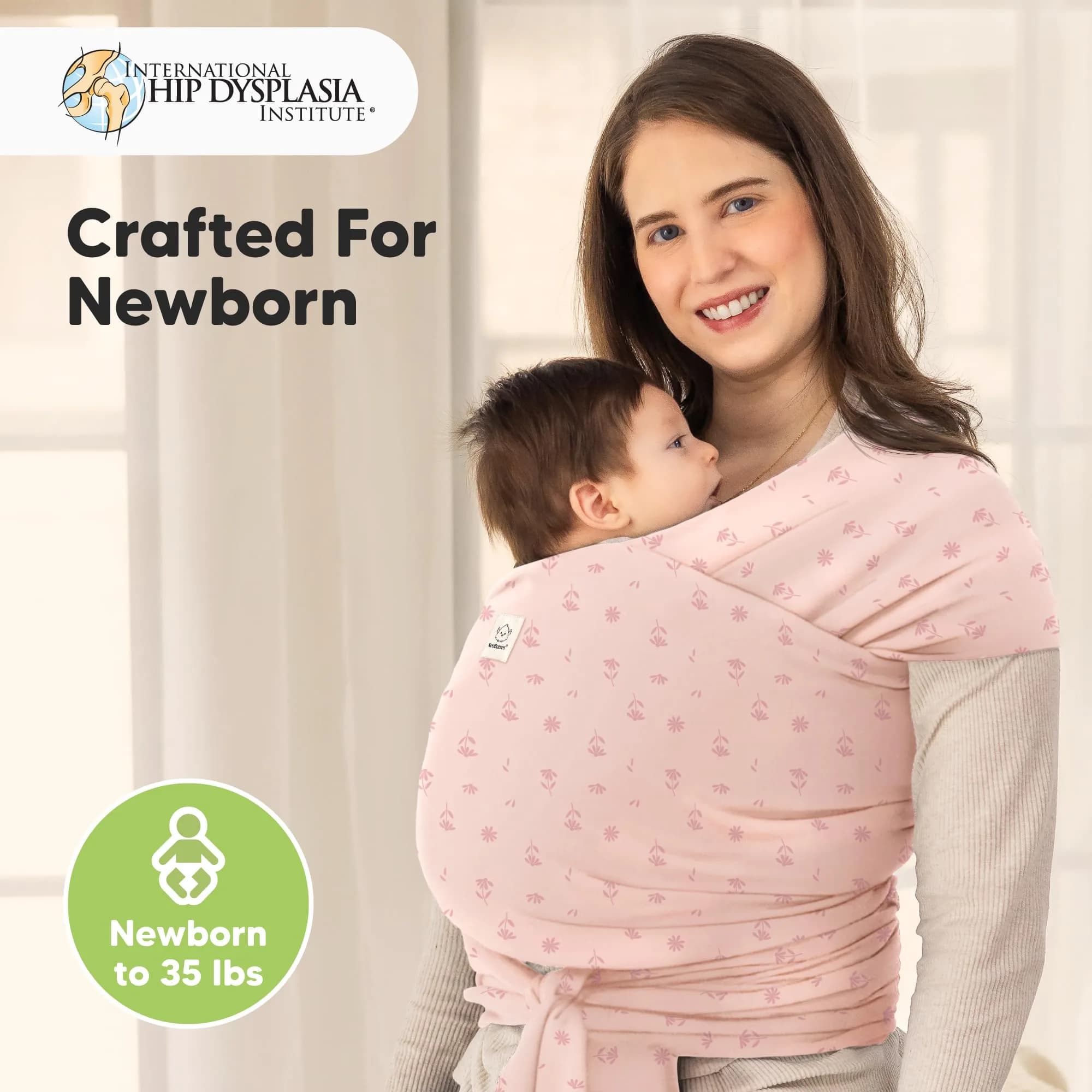 KeaBabies Original Baby Wrap Carrier Pink Daisies | Ergonomic, IHDI Certified, Breathable Fabric - view 2