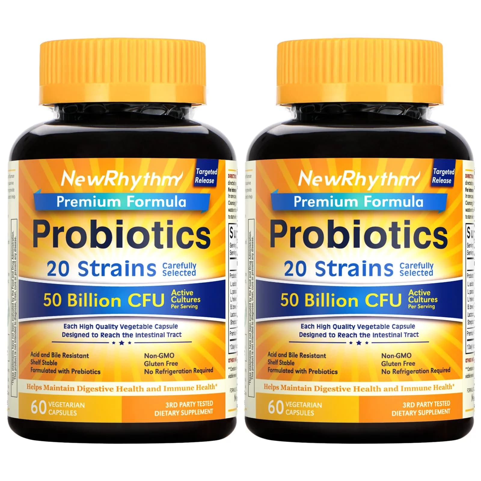 NewRhythm Probiotics 50 Billion CFU 20 Strains 120 Veggie Capsules | Digestive & Immune Health Support - main product image