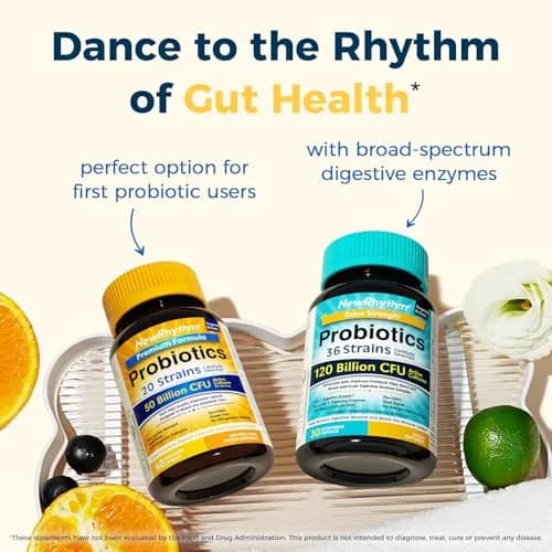 NewRhythm Probiotics 50 Billion CFU 20 Strains 120 Veggie Capsules | Digestive & Immune Health Support thumbnail 7