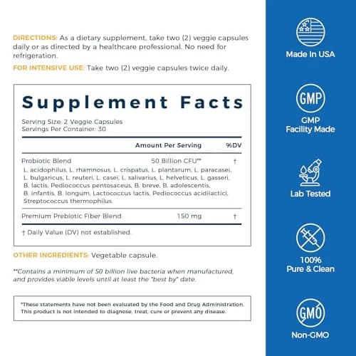 NewRhythm Probiotics 50 Billion CFU 20 Strains 120 Veggie Capsules | Digestive & Immune Health Support thumbnail 8