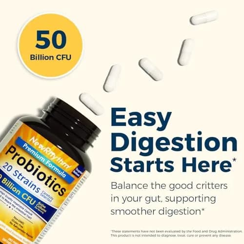 NewRhythm Probiotics 50 Billion CFU 20 Strains 120 Veggie Capsules | Digestive & Immune Health Support thumbnail 2